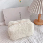 Plush Faux Fur Makeup Storage Bag - White