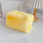 Plush Faux Fur Makeup Storage Bag - Yellow
