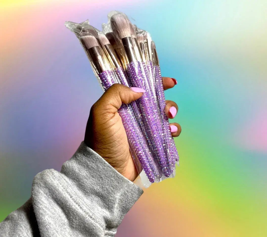 Purple Diamond Studded Bling Makeup Brush Set 12pc