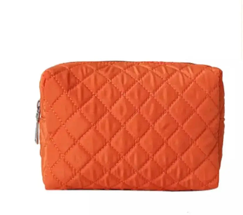 Quilted Puffy Cosmetic Makeup Bag Pouch - Orange