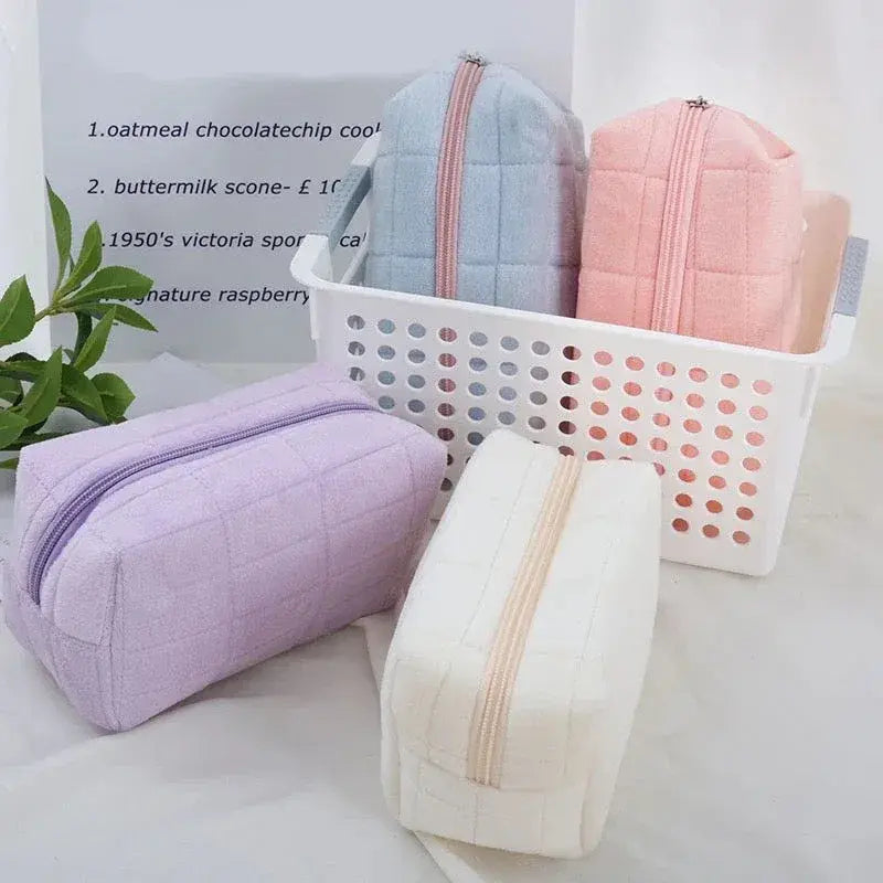 Square Quilted Puffy Plush Cosmetic Multifunction Makeup Bag