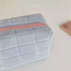 Square Quilted Puffy Plush Cosmetic Multifunction Makeup Bag
