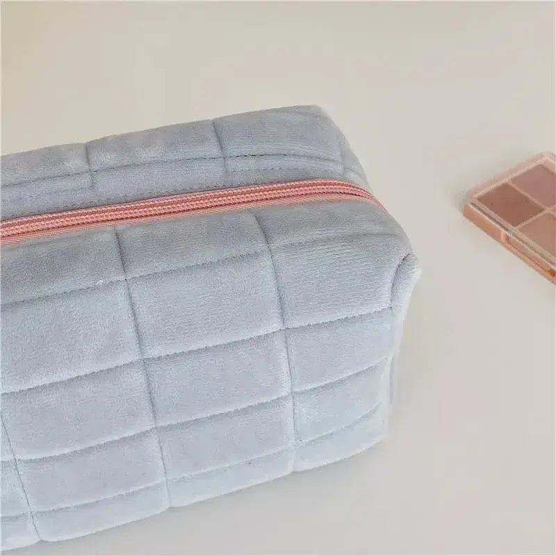 Square Quilted Puffy Plush Cosmetic Multifunction Makeup Bag