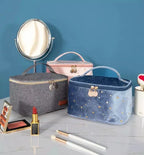 Starry Night Velvet Cosmetic Makeup Bag - Blue