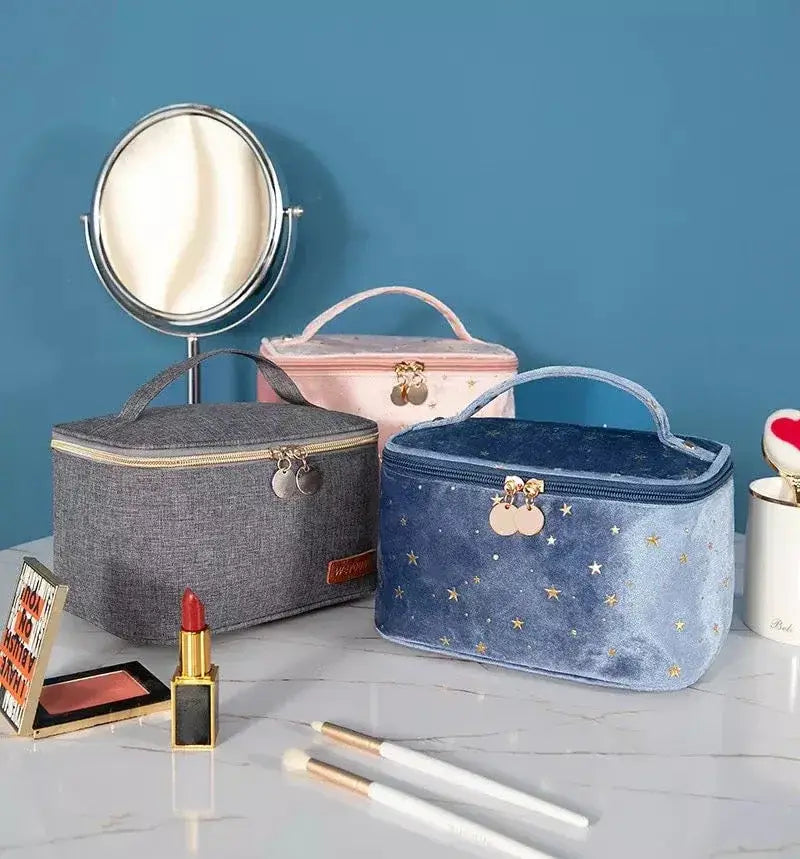 Starry Night Velvet Cosmetic Makeup Bag - Blue