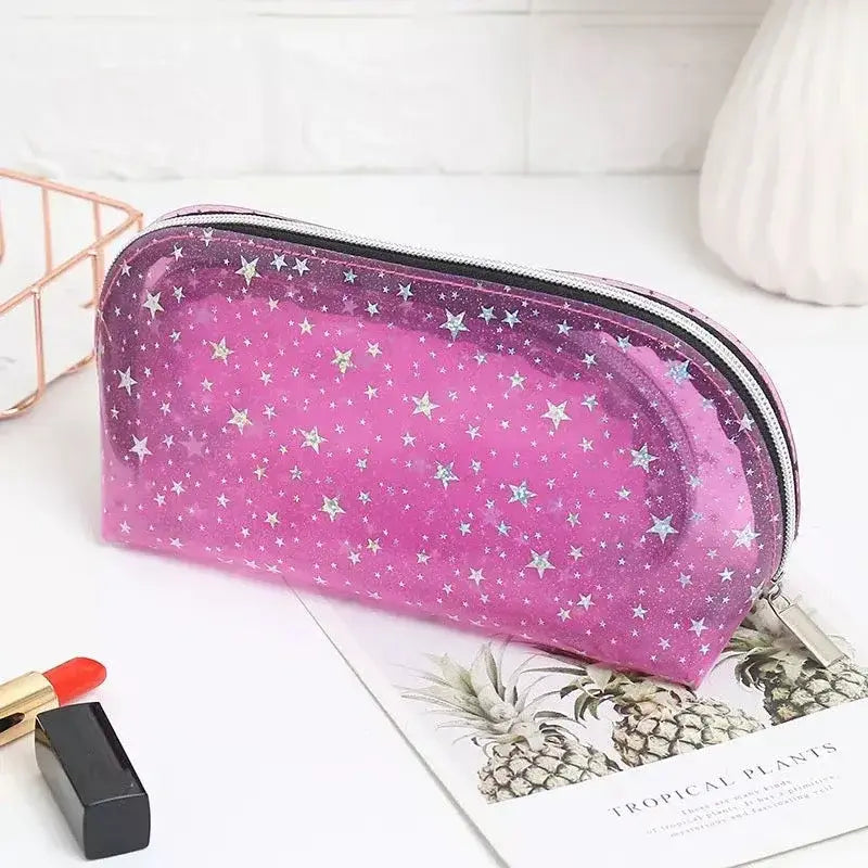 Starry Sky Clear Jelly Cosmetic Makeup Bag - Pink