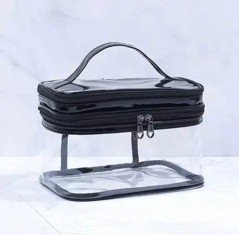 Transparent 2-Layer Clear Jelly Makeup Bag 1pc - Black