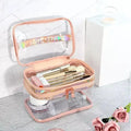 Transparent 2-Layer Clear Jelly Makeup Bag 1pc - Pink