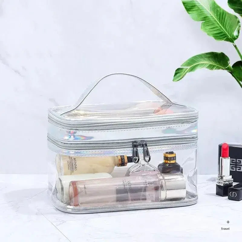Transparent 2-Layer Clear Jelly Makeup Bag 1pc - Silver